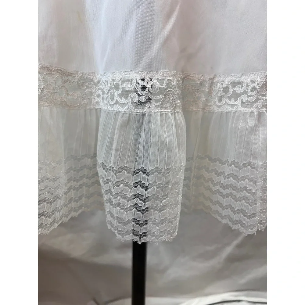 Vintage Phil-Maid White Nylon Full Slip Lace Trim Ruffle Hem Size 36